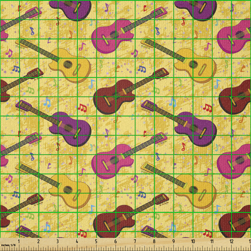 Tissu de guitare Ambesonne par The Yard, motif répétitif coloré avec instrument de musique et notes, l 36" x L 72"