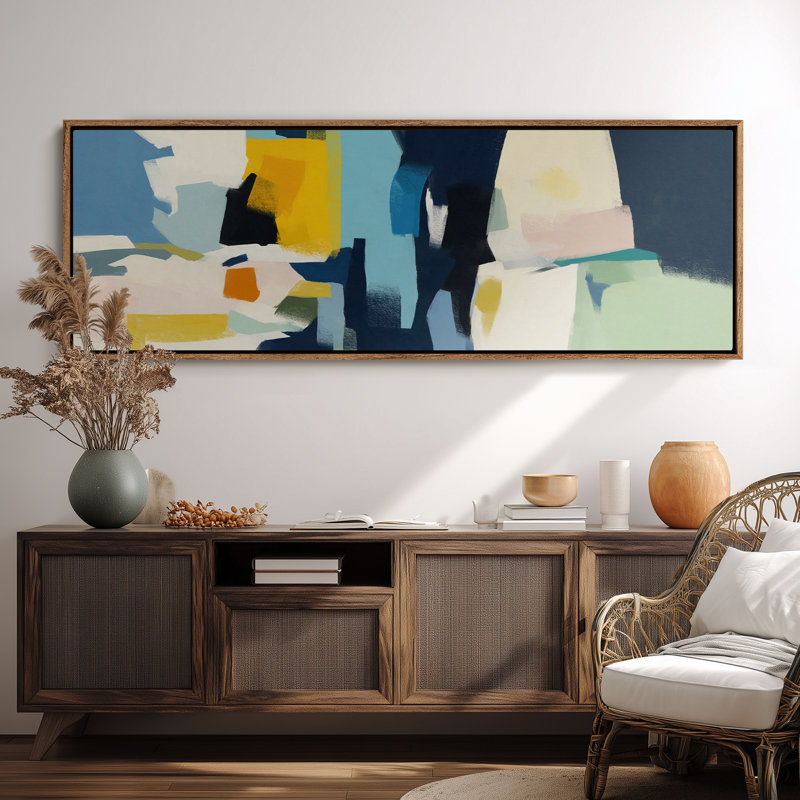 Très grandes formes abstraites colorées, composition moderne, impression d'art mural, H 20 po x l 60 po, Naturel