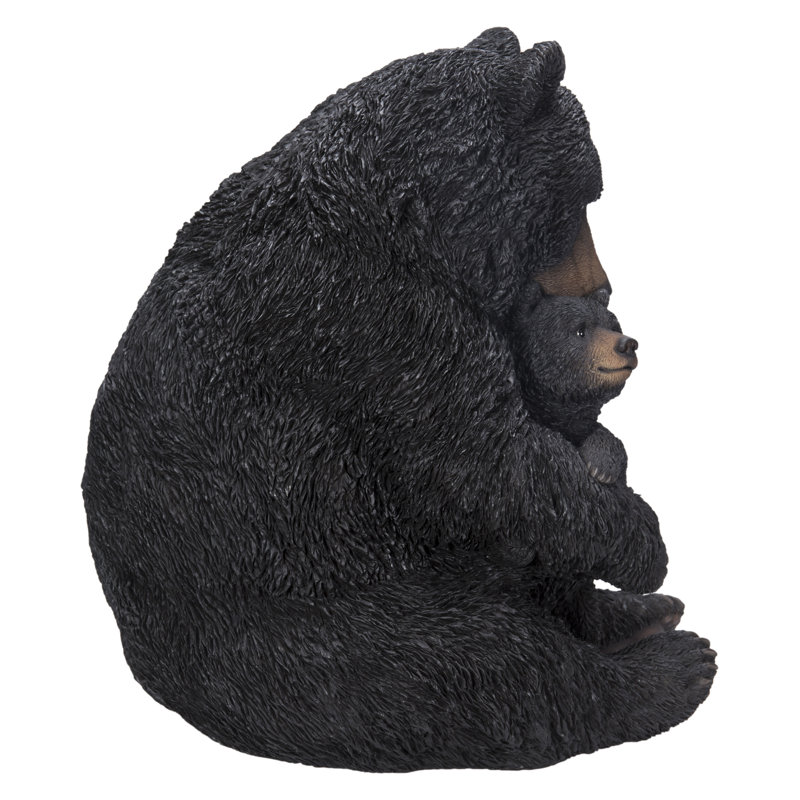 Large Black Polyresin Bear Mother and Child Garden Statue