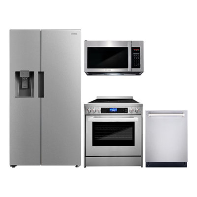 4 Piece Kitchen Package with Side by Side Refrigerator & 30"  Freestanding Gas Range