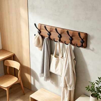 Porte-manteau mural rustique à trois crochets, style ferme, en bois, pour entrée, idéal pour sacs à dos, vestes, chapeaux et plus encore, ensemble de 2