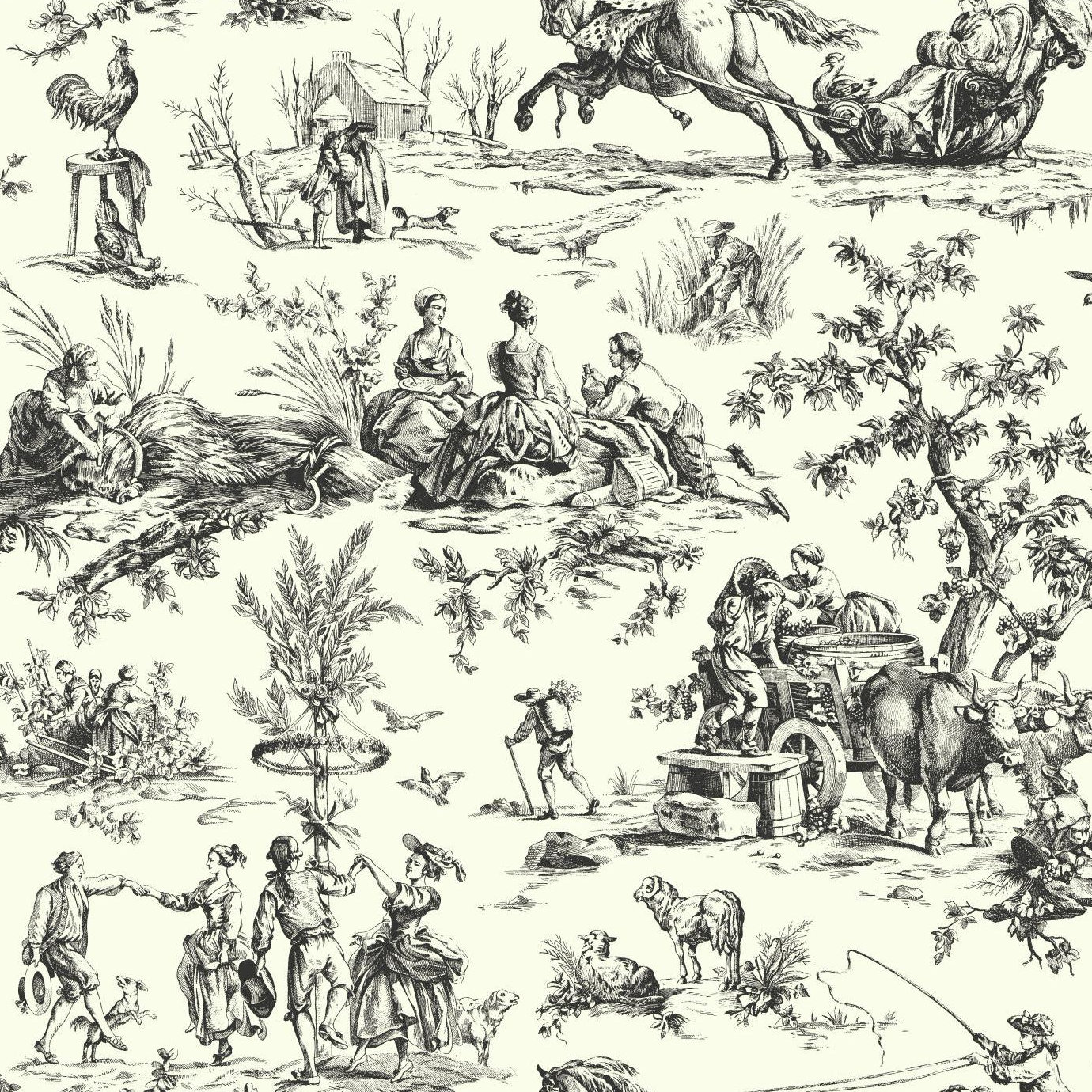 Ashford Toiles Toile Wallpaper, Black/White