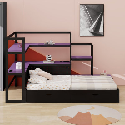 Gaming Daybed with Multi-Functional Headboard including Desk, LED Light, 3 Drawers and  Charging Station