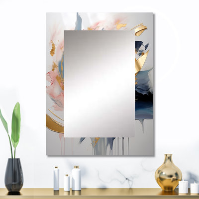 Tourbillon abstrait doré bleu de sérénité II - décor de miroir mural unique fractal, grand miroir doré, impression d'art en métal