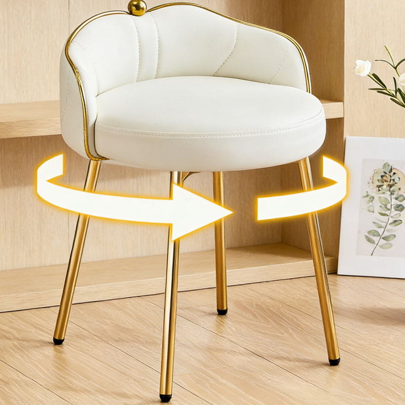 360° Swivel Vanity Chair with Low Back Accent Stool Makeup Chair for Bedroom Bathroom and Living Room, Faux Leather, White