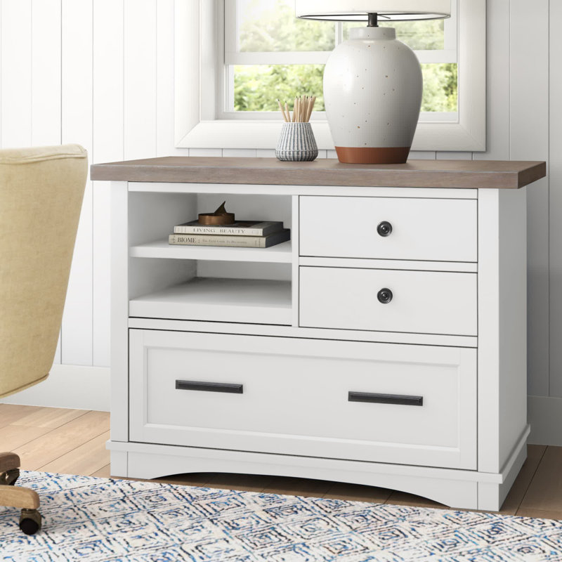 Bankhead 3-Drawer Lateral Filing Cabinet with Power Center, Weathered Natural Top/Cotton Base