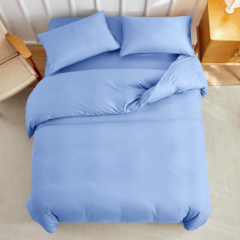 Super Soft Microfibre Reversible Plain Duvet Cover Set, Light Blue, Single Duvet Cover Set + 2 Pillowcases