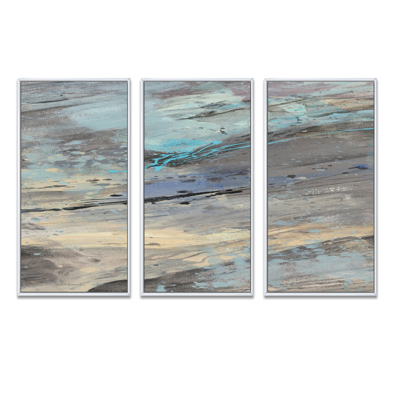 Panneau de pierre I - 3 pièces, reproduction sur toile, H 28 po x l 36 po, Cadre blanc