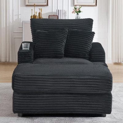 39" Wide Corduroy Upholstered Chaise Lounge Chair Accent Chair with Cup Holder for Living Room, Bedroom, Office by Latitude Run