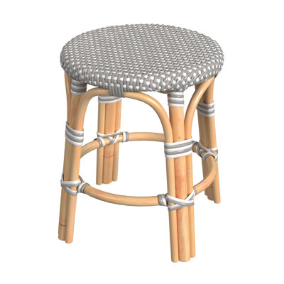 Alastair 18" Rattan Dining Short Stool - Grey/White Dot / Natural Rattan Frame