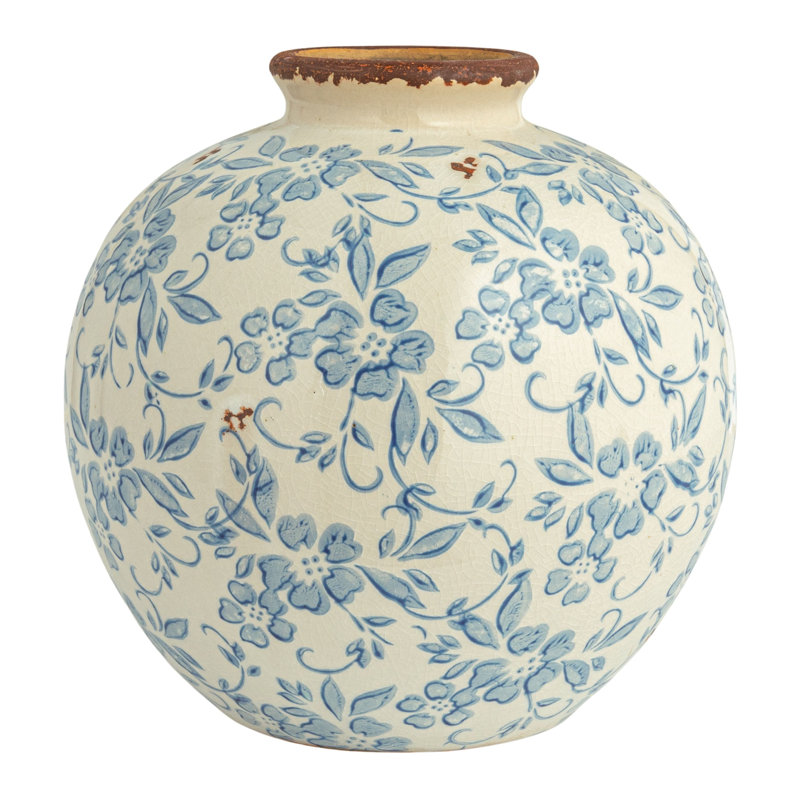 Vase en terre cuite Dolohov, Bleu / Beige