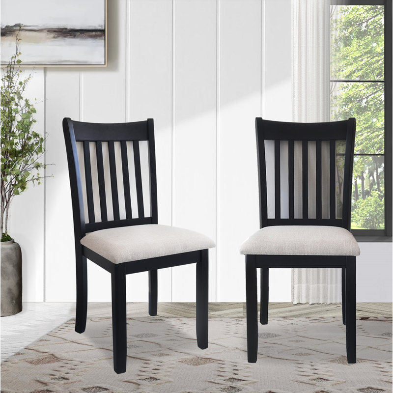 Kendall Rubberwood Dining Chairs with Cushioned Seats, Beige, Black