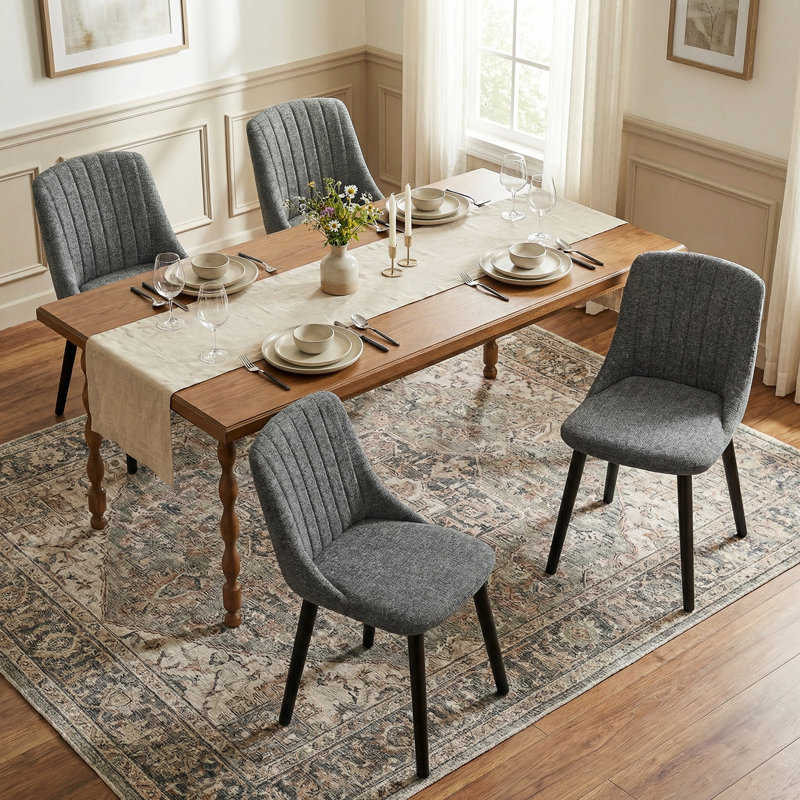 48.5cm H Upholstered Dining Chairs With Wooden Legs, 4, Grey Chenille/Black