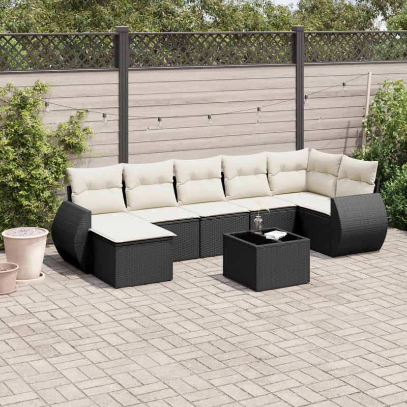 Ensemble de canapé de jardin en rotin PE noir et crème Vidaxl, acier thermolaqué