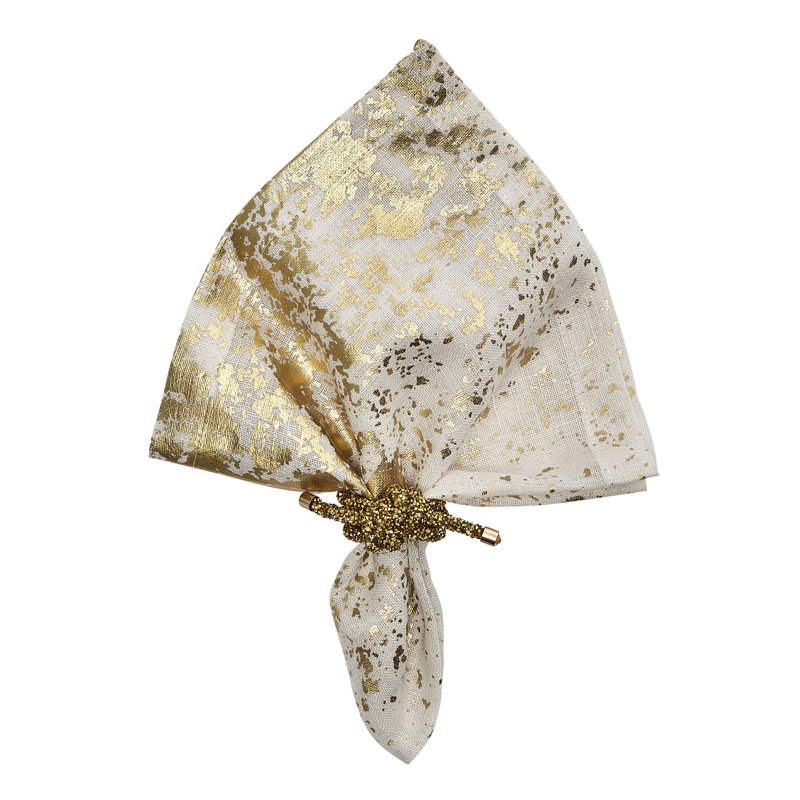 Metafoil Linen Napkin, White/Gold