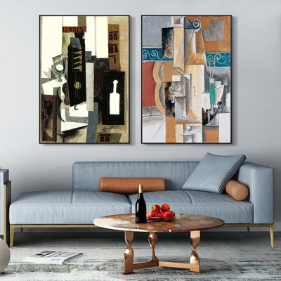 Ensemble de 2 toiles encadrées de Pablo Picasso, série n° 10, décoration murale pour salon, maison ou bureau (cadre fin noir, 61 x 81 cm chaque toile).