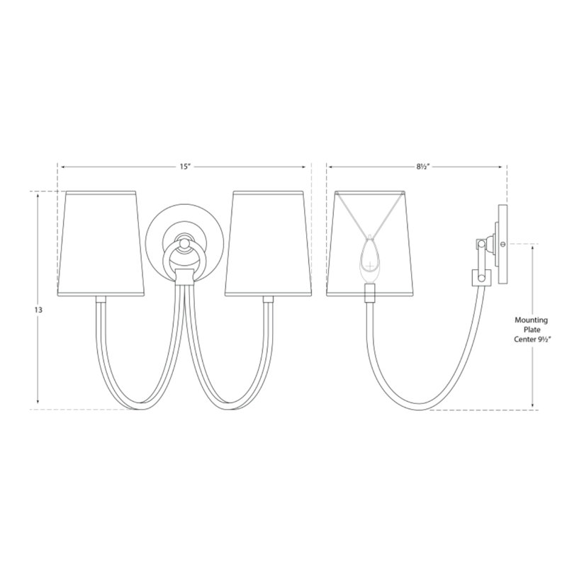 Thomas O'Brien Reed Double Sconce, Polished Nickel, Fabric