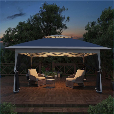 Tente d'auvent 12 x 12 pi avec auvent moustiquaire, abri de patio à toit ouvrant instantané pour pavillon extérieur