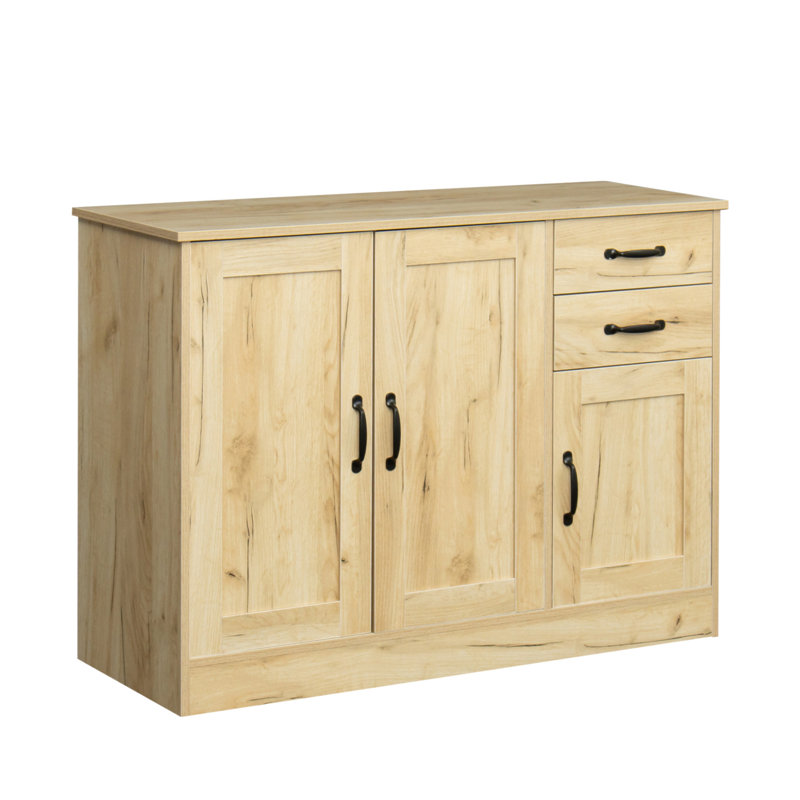 Buffet moderne en bois avec beaucoup de rangement, parfait pour l'organisation de la salle à manger et du salon