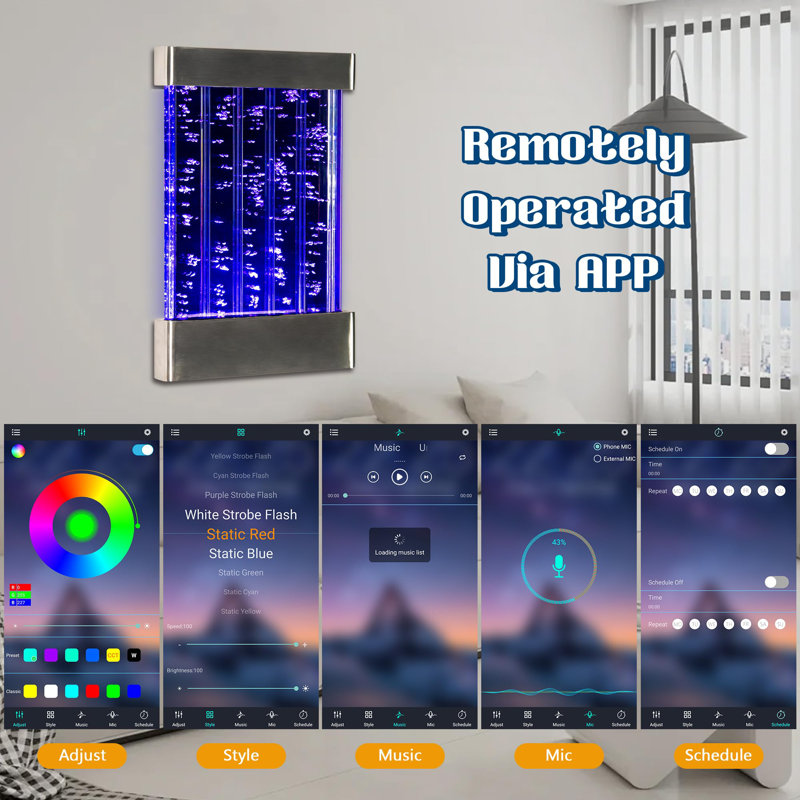 LED Sensory Bubble Wall Water Panel – 24"x16" Stainless Steel Wall-Mounted Panel with Floating Fish, Color-Changing Lights, Remote & APP Control for Sensory Rooms & Therapy Spaces