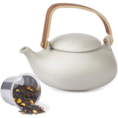 Teapot With Infuser,Matte Ceramic Japanese Tea Pot For Loose Leaf Tea, 27 Ounces Porcelain Teapots White For Women Gift With Modern Bentwood Handle -  Orren Ellis, CECB66E58C7C42188401C02542F31EA7