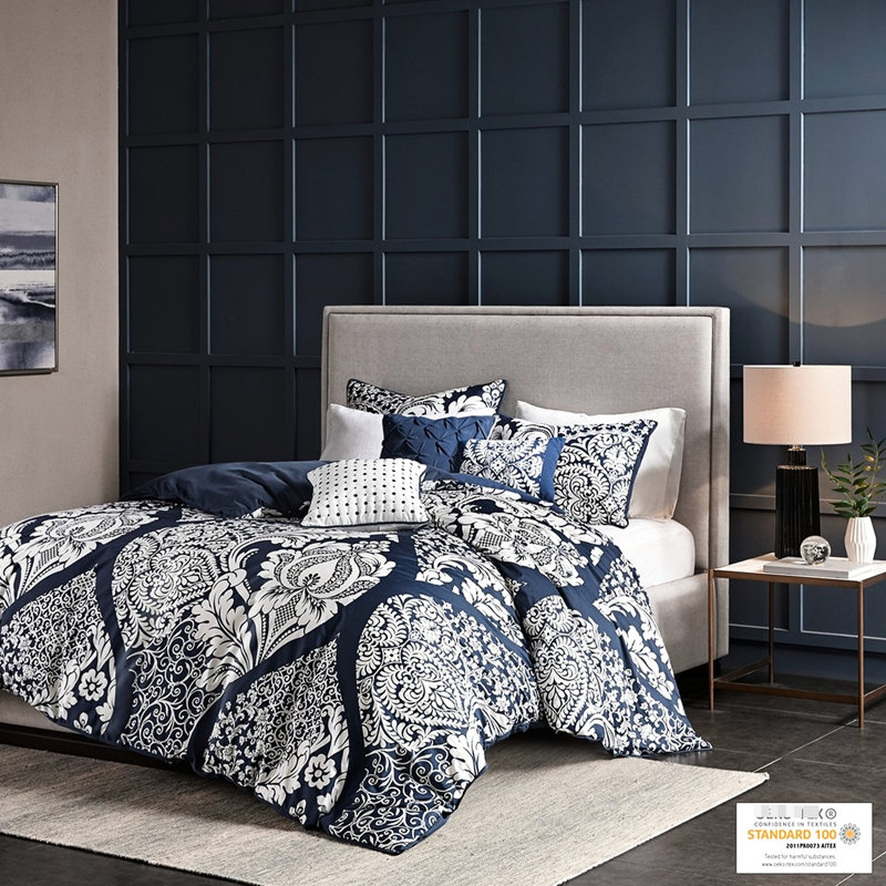 Housse de couette pour lit double / grand imprimé avec fermeture à boutons et cravate intérieure avec 6 coussins de manipulation en tissu transitionnels