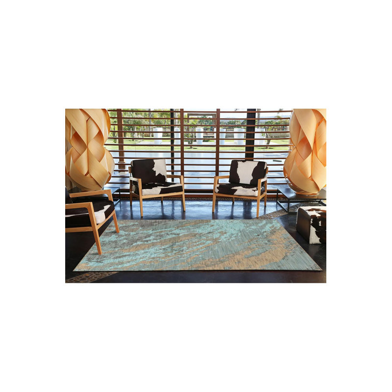 Tapis décoratif turquoise moderne à motifs abstraits et lavables, Tapis de couloir 3 pi 3 po x 9 pi 10 po
