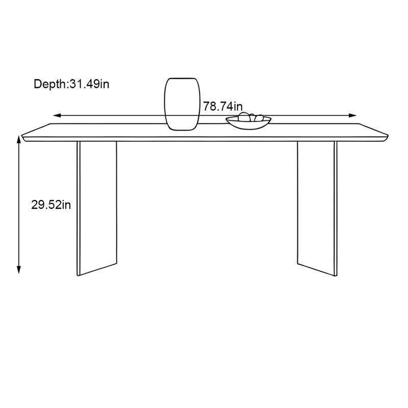 Table de salle à manger rectangulaire en bois massif, H 29,52 po x L 78,74 po x l 31,49 po