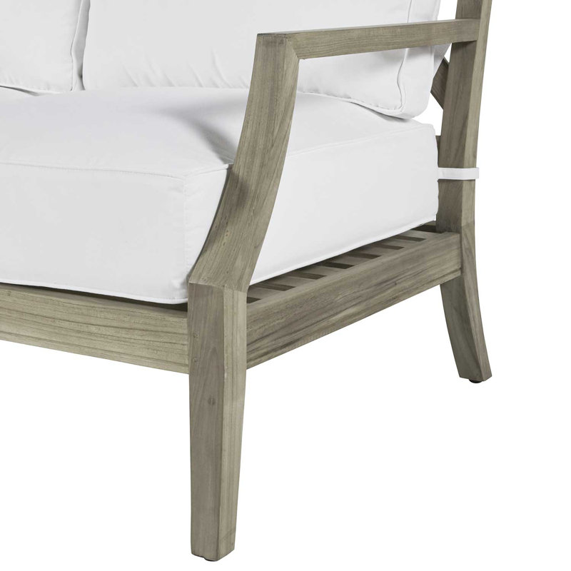 Haley Teak Patio Sofa with Cushions, Natural White, Oyster Teak, No welt + Standard fill