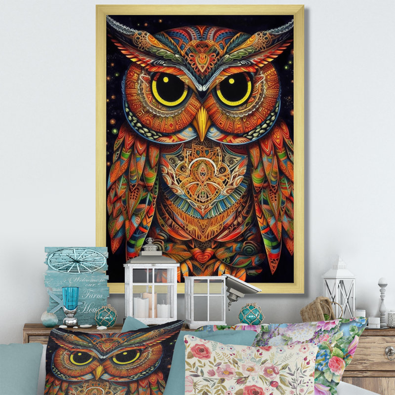 Sagesse brune et jaune sur toile, Cadre doré à une seule photo, H 32 po x l 24 po