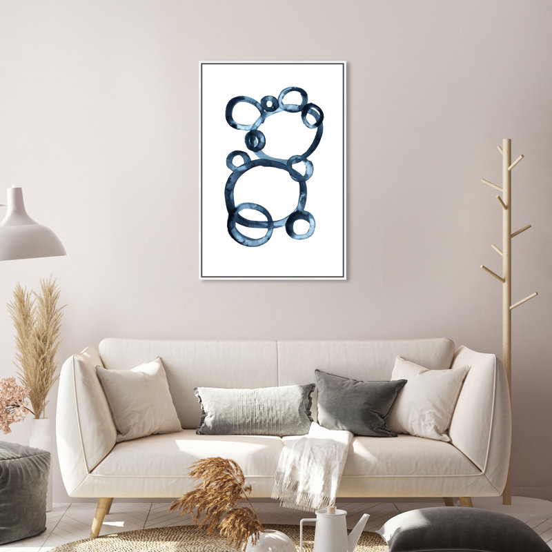 Modern Single Line Geometric Bear Print, 31" H x 21" W, White Floater Framed