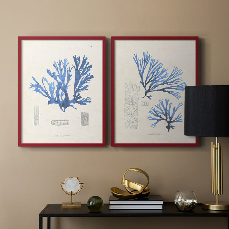Algue bleue bleue - reproduction encadrée de qualité supérieure - prête à être accrochée - aucun clou requis - aucun clou requis