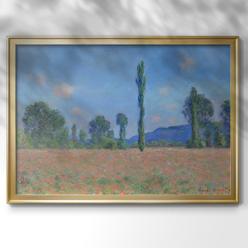 Champ de coquelicots, Giverny-Claude Monet - Toile tendue avec châssis, 1891, 30 x 5 x 42,5, Toile avec cadre, Doré