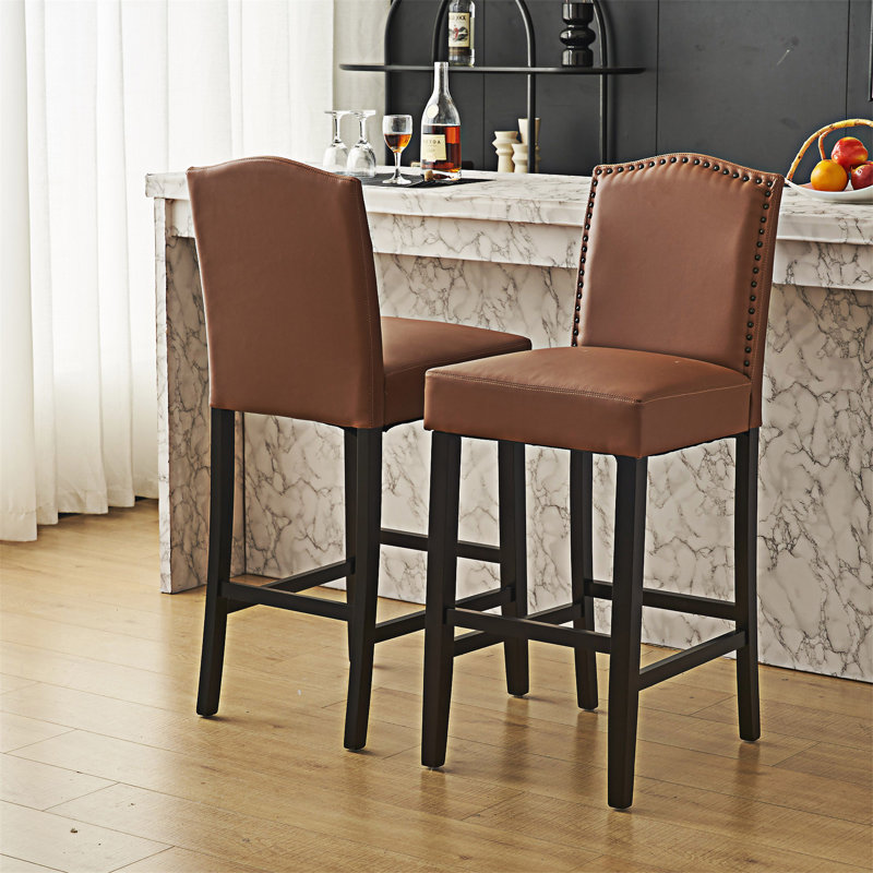 Ensemble de 2 chaises de salle à manger rembourrées avec tabouret de comptoir, Brun