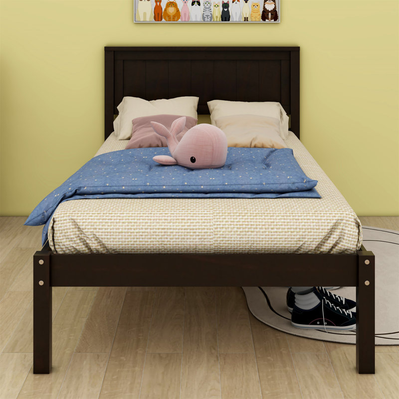  Wooden Platform Bed with Headboard, Espresso