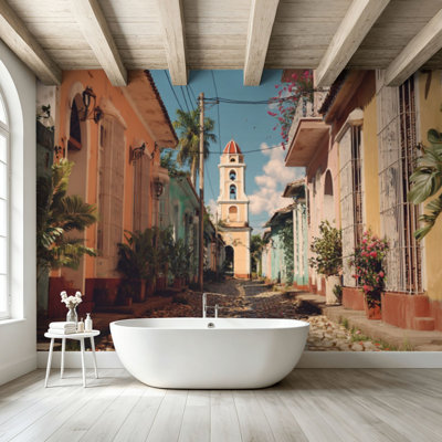 Peel and Stick Wallpaper Wall Mural colorful street old san juan puerto rico town scenery Wall Art Self Adhesive and Removable
