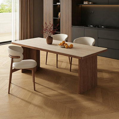 Beige+Nut-brown Rectangular Sintered Stone+Manufactured Wood Dining Table