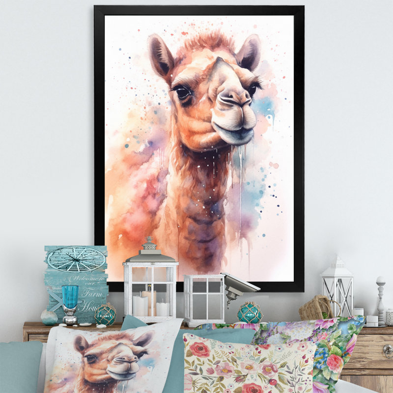 Camel désert Nomad VI - animaux, art mural, salon, Cadre simple noir, H 32 po x l 24 po x P 1 po