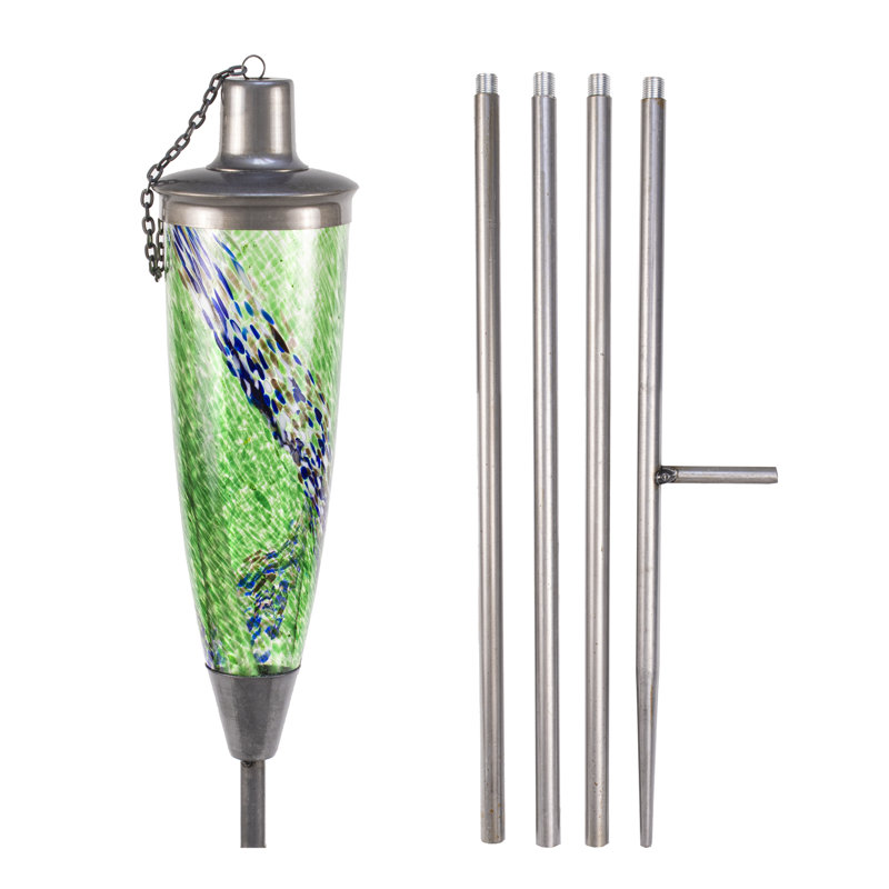 Genesis Green Blown Glass Outdoor Oil Torch with Steel Stake