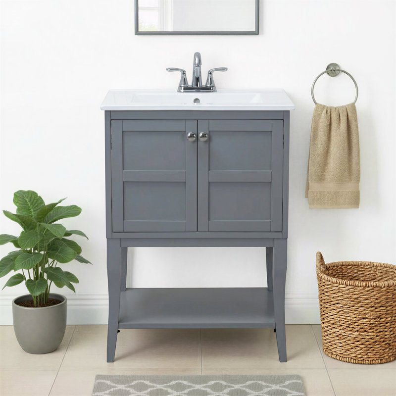 Lucin Single Bathroom Vanity with Ceramic Top, Gray