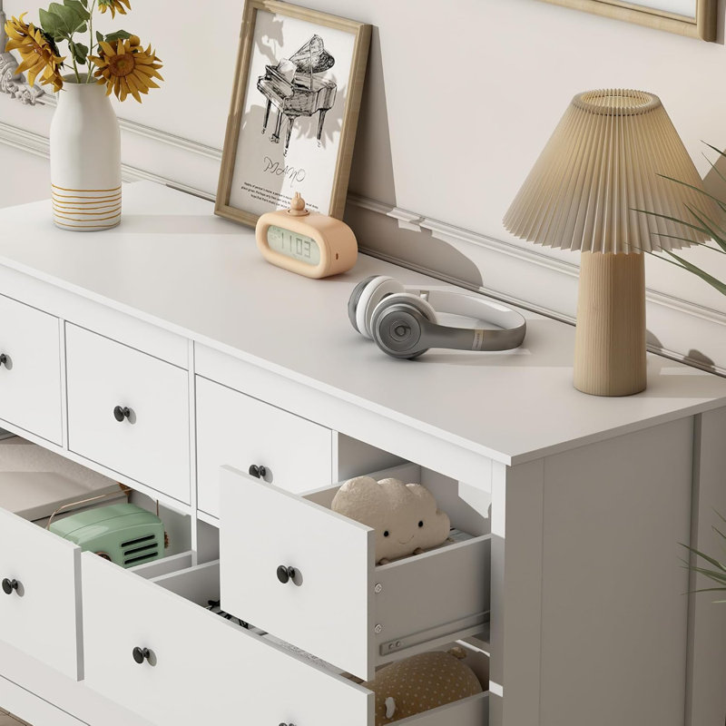 Modern White 50" 8-Drawer Bedroom Dresser