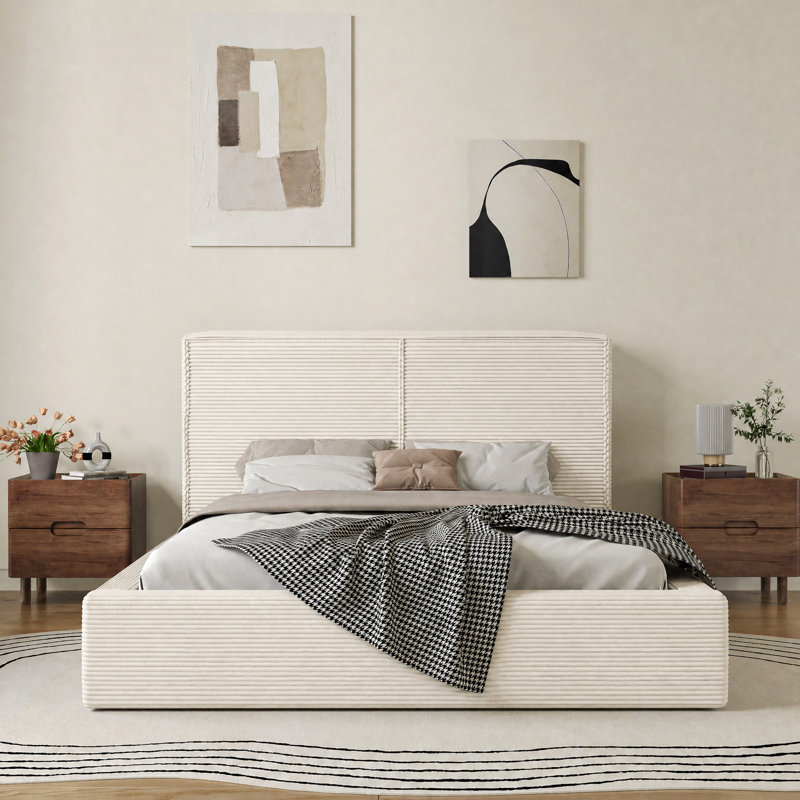 Ottoman Storage Bed Frame with Gas Lift Storage, Corduroy Upholstered Ottoman Bed Easy to Assemble with Just 26 Screws, No Box Spring Required -10 Year Warranty
