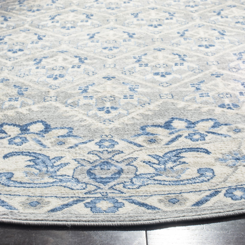 Asucena Light Gray/Blue Area Rug, Round 5'