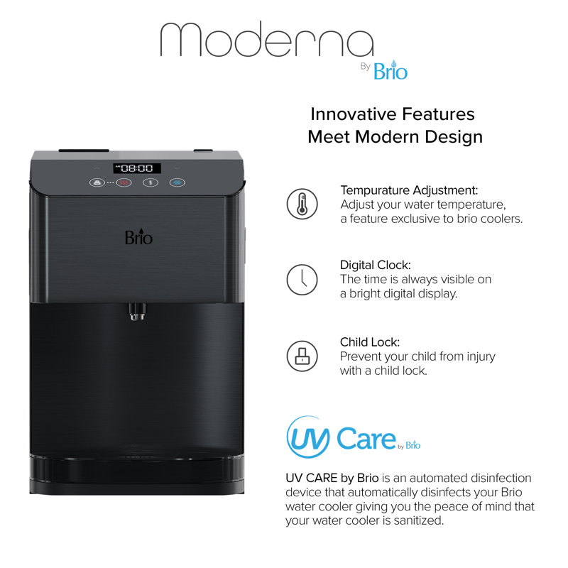 Brio Black Stainless Steel Countertop Bottleless Water Cooler Dispenser