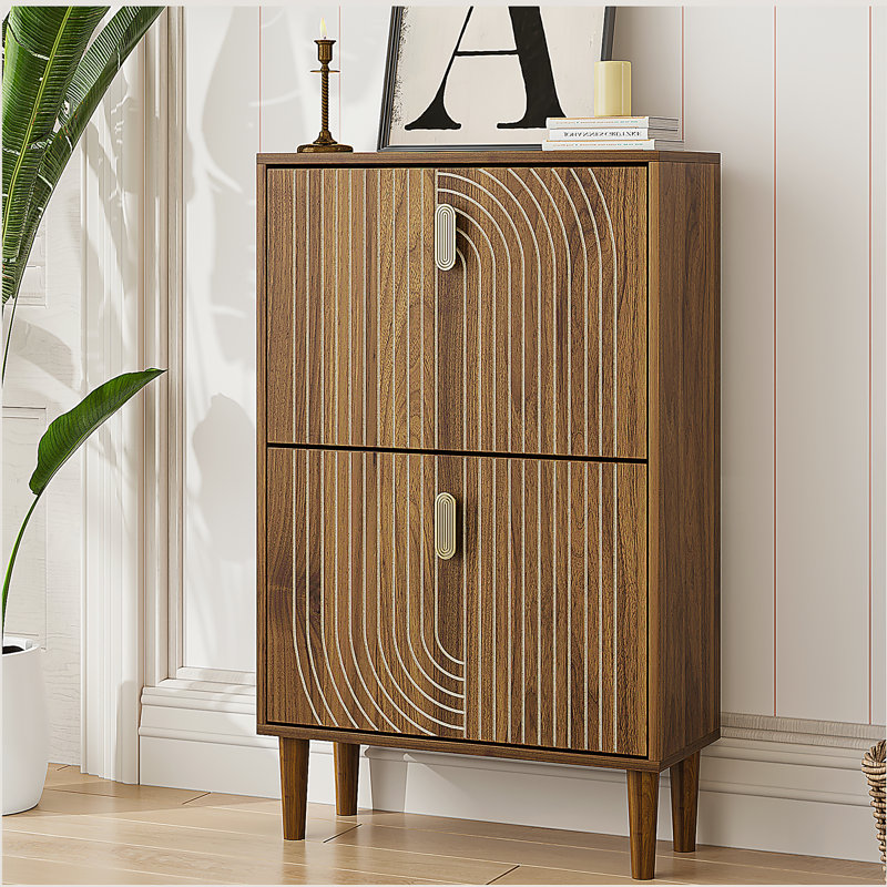 Armoire à chaussures avec 2 tiroirs rabattables, armoire à chaussures autoportante avec poignées en métal