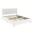 Grand lit plateforme tapissier ivoire avec rangement breveté à 4 tiroirs, tête de lit capitonnée, sommier à lattes en bois, aucun sommier requis
