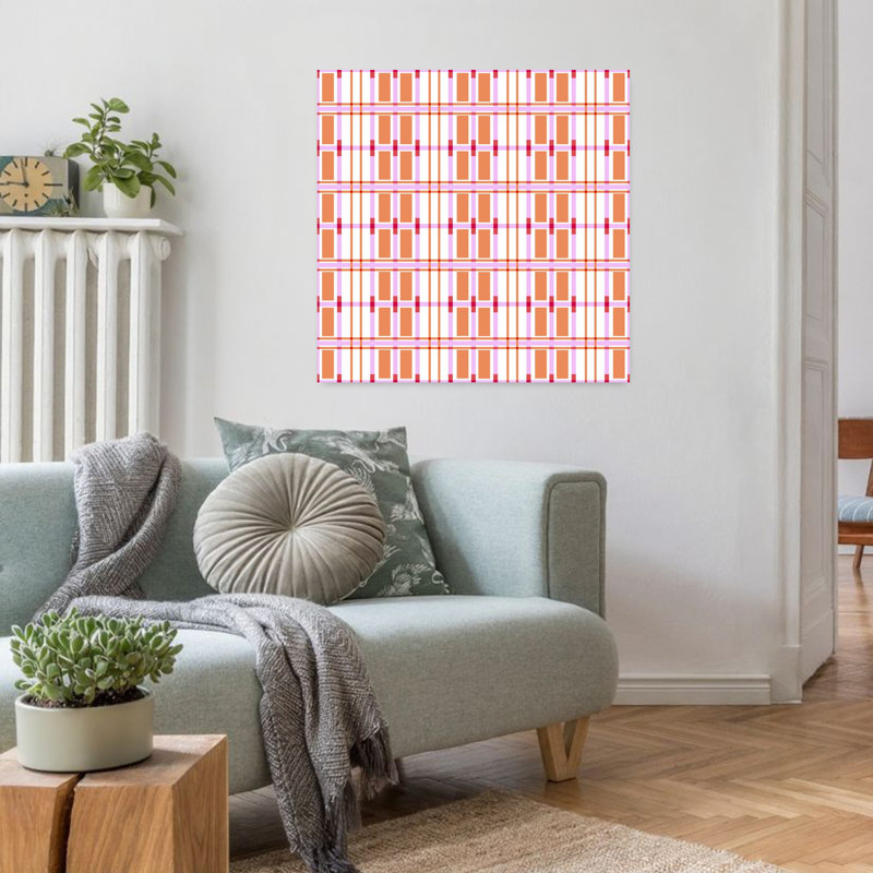Art contemporain, art abstrait géométrique rétro, H 32 po x l 32 po, Rose