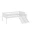 Structure de lit simple avec tablette de rangement intégrée, lit en bois avec glissoire, échelle et barrière de sécurité-223023673