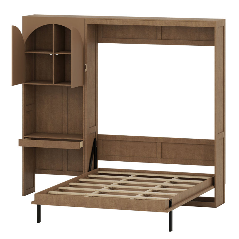 Lit escamotable avec armoire latérale réversible, éclairage DEL, tiroirs et tablettes de rangement multifonctionnelles Murphy