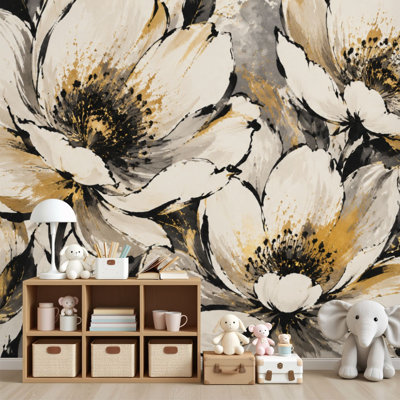 Papier peint auto-adhésif à motif floral contemporain H 69 po x l 96 po Peel and Stick